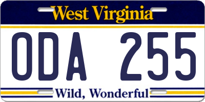 WV license plate ODA255