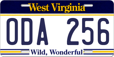 WV license plate ODA256