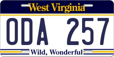 WV license plate ODA257