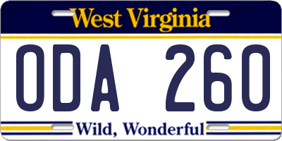 WV license plate ODA260