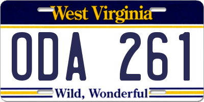 WV license plate ODA261