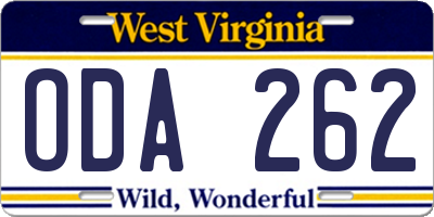WV license plate ODA262