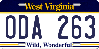WV license plate ODA263