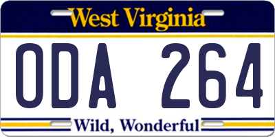WV license plate ODA264