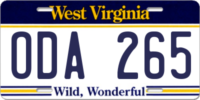 WV license plate ODA265