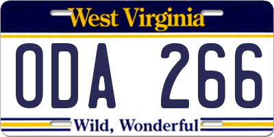 WV license plate ODA266