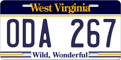 WV license plate ODA267