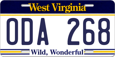 WV license plate ODA268
