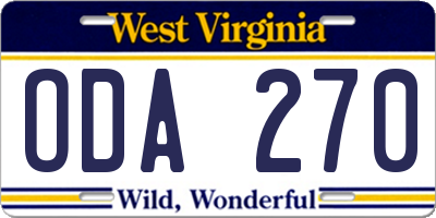 WV license plate ODA270