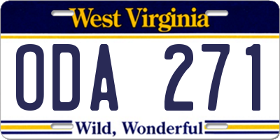 WV license plate ODA271