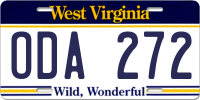 WV license plate ODA272
