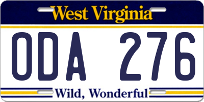 WV license plate ODA276