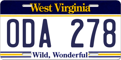 WV license plate ODA278