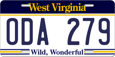 WV license plate ODA279