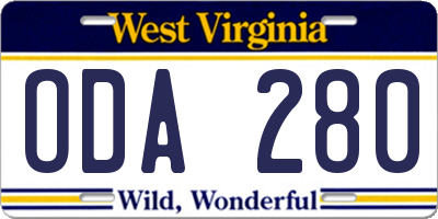 WV license plate ODA280