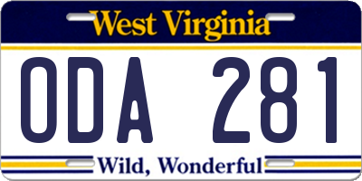 WV license plate ODA281