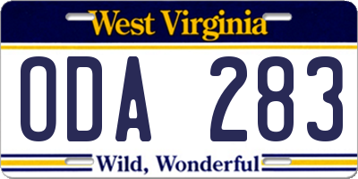 WV license plate ODA283
