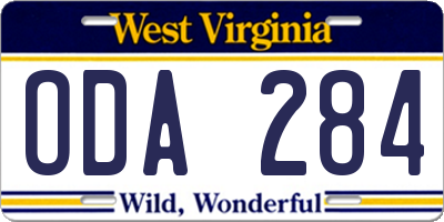 WV license plate ODA284
