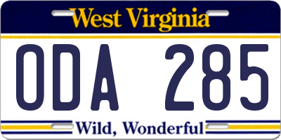 WV license plate ODA285