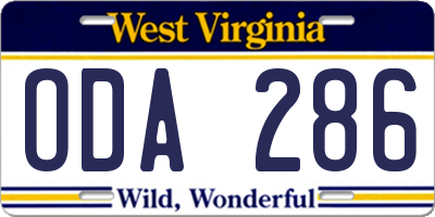 WV license plate ODA286