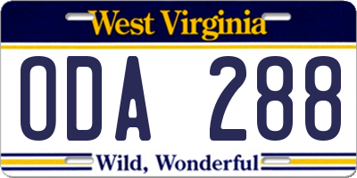 WV license plate ODA288