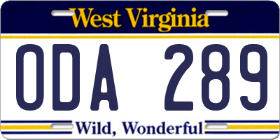 WV license plate ODA289