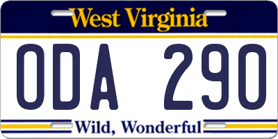 WV license plate ODA290