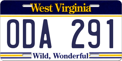 WV license plate ODA291