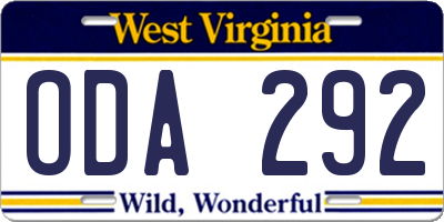 WV license plate ODA292