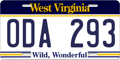 WV license plate ODA293