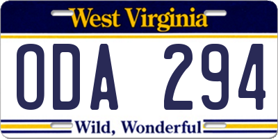 WV license plate ODA294