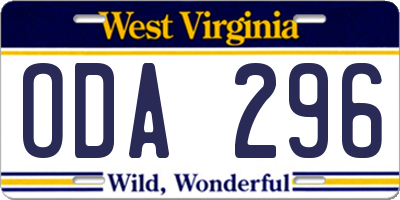WV license plate ODA296