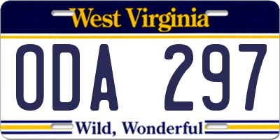 WV license plate ODA297