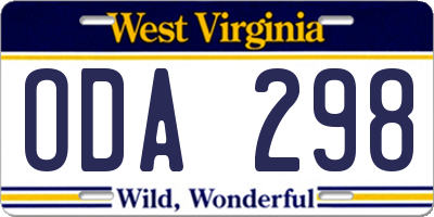 WV license plate ODA298