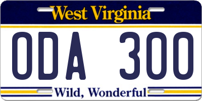 WV license plate ODA300