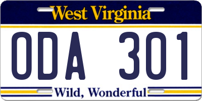 WV license plate ODA301