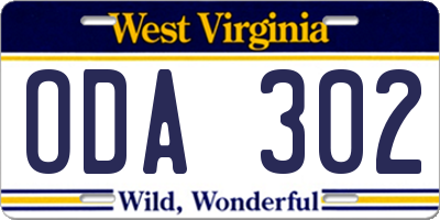 WV license plate ODA302