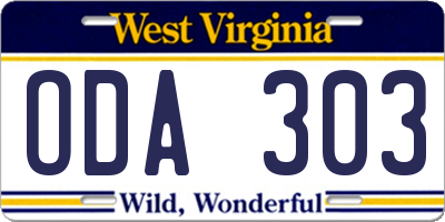 WV license plate ODA303