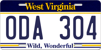 WV license plate ODA304