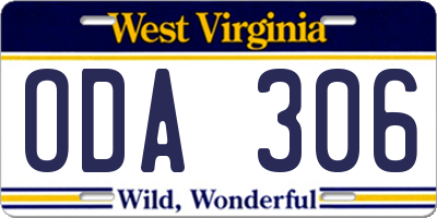 WV license plate ODA306