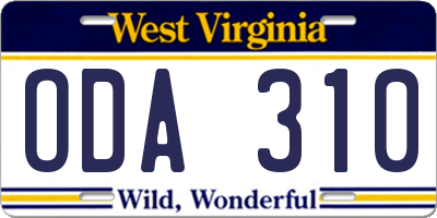 WV license plate ODA310