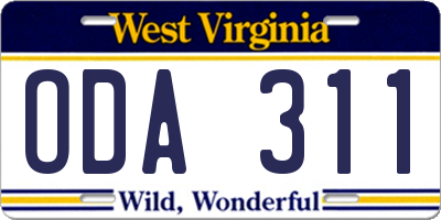 WV license plate ODA311