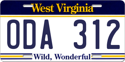 WV license plate ODA312