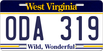 WV license plate ODA319