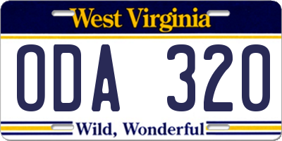 WV license plate ODA320