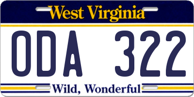WV license plate ODA322