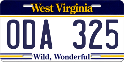 WV license plate ODA325