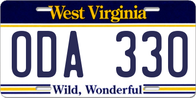 WV license plate ODA330