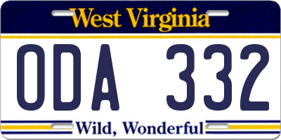 WV license plate ODA332