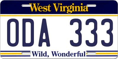 WV license plate ODA333